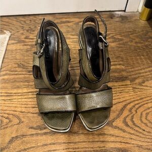 Marni Olive Green Leather Wedges